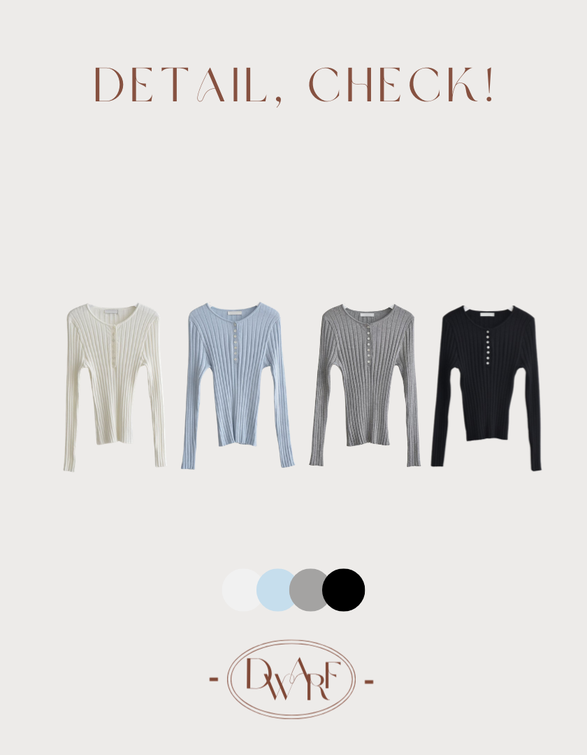 《KR》百搭半排鈕彈性長袖上衣