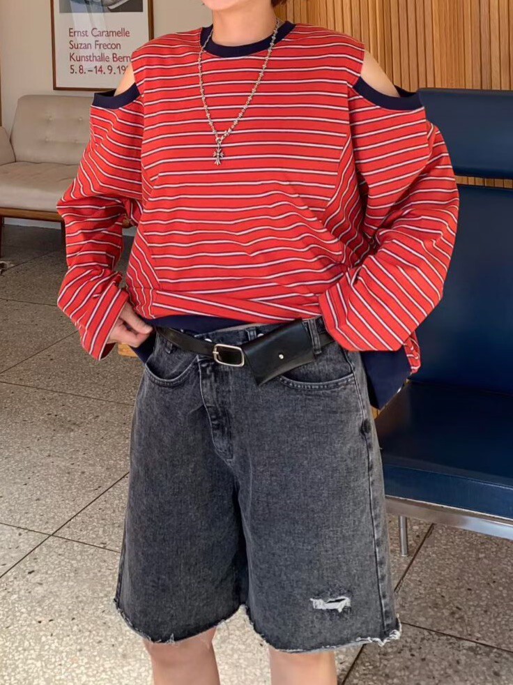 腰調節後破口牛仔短褲