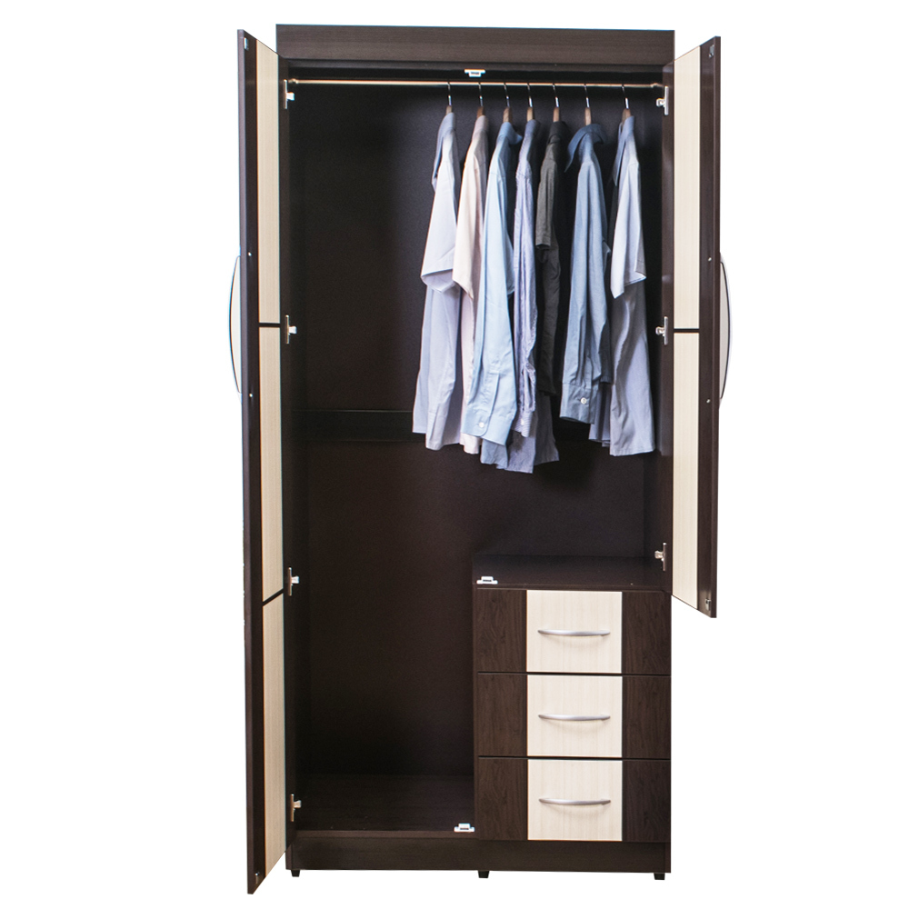 南亞塑鋼-3尺二門三抽方塊直飾條塑鋼衣櫃