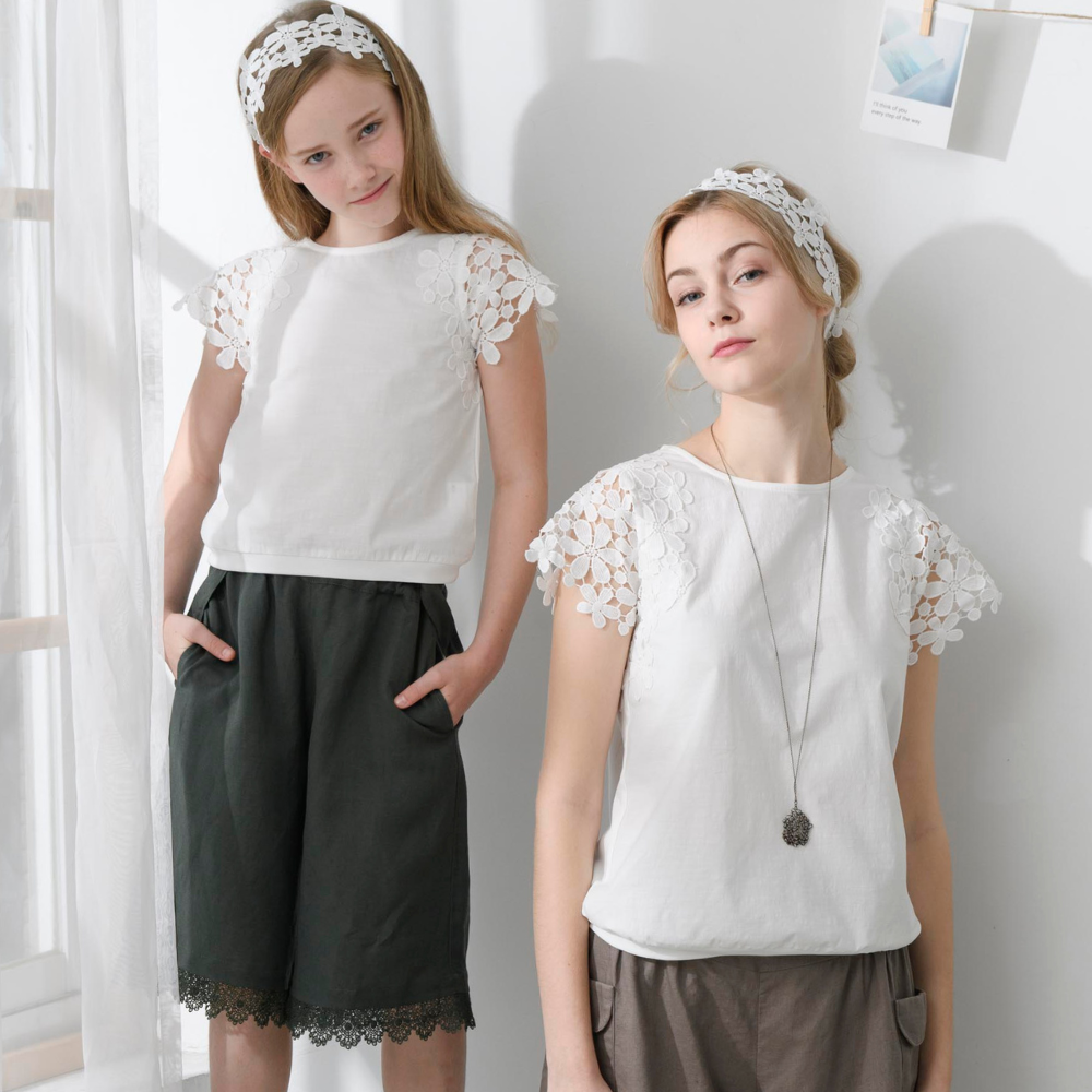 PIPPY 優雅蕾絲可拆式吊帶6分長褲 綠