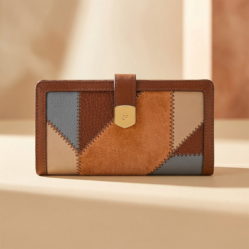 Lennox 真皮金釦中長夾-異色拼接 SL10105186