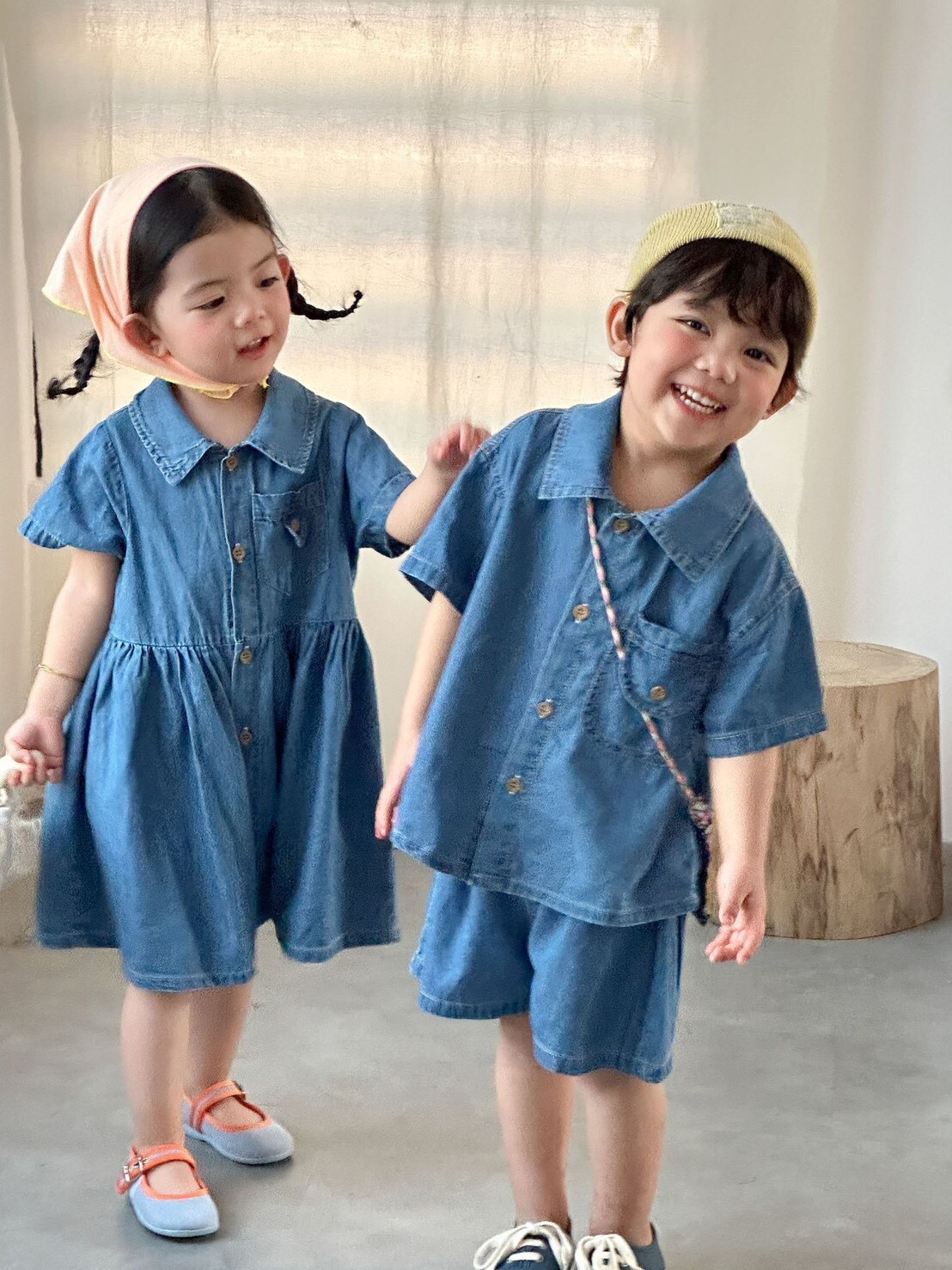 小探險家牛仔童趣套裝ꕀꕀꕀ ＊短袖上衣 + 短褲/裙子