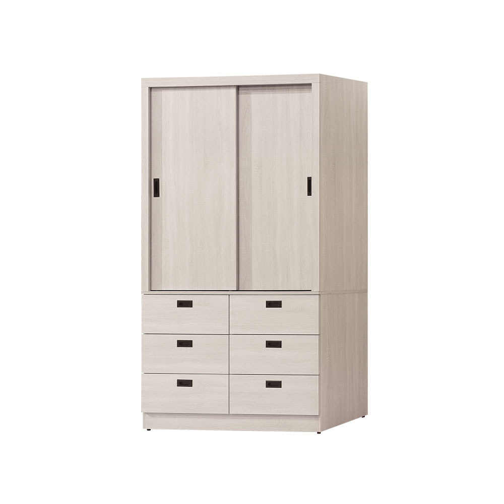 柏蒂家居-諾蘭4尺推門/拉門六抽衣櫃/衣櫥