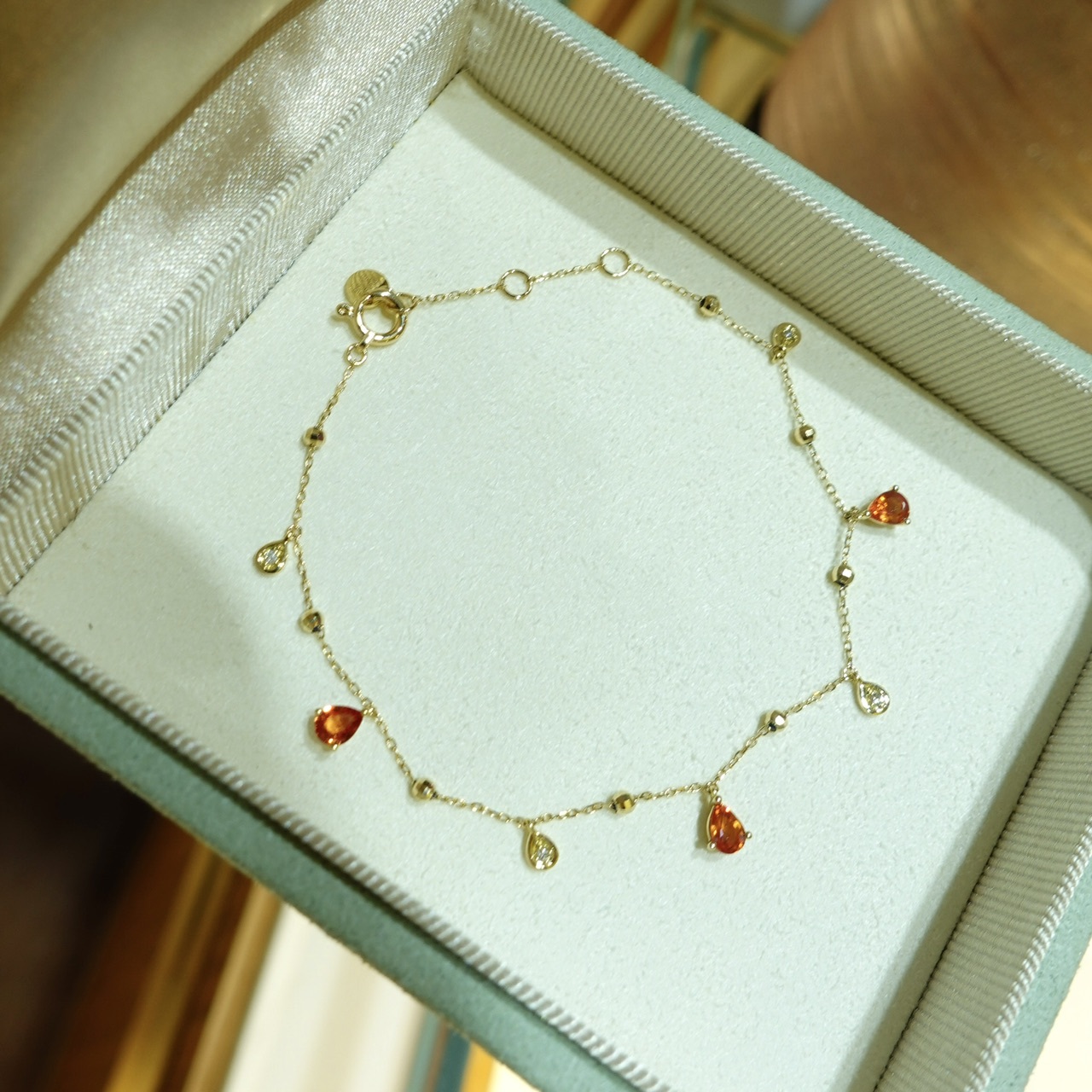 18K金橙色藍寶石滿天星泡泡鑽石手鏈