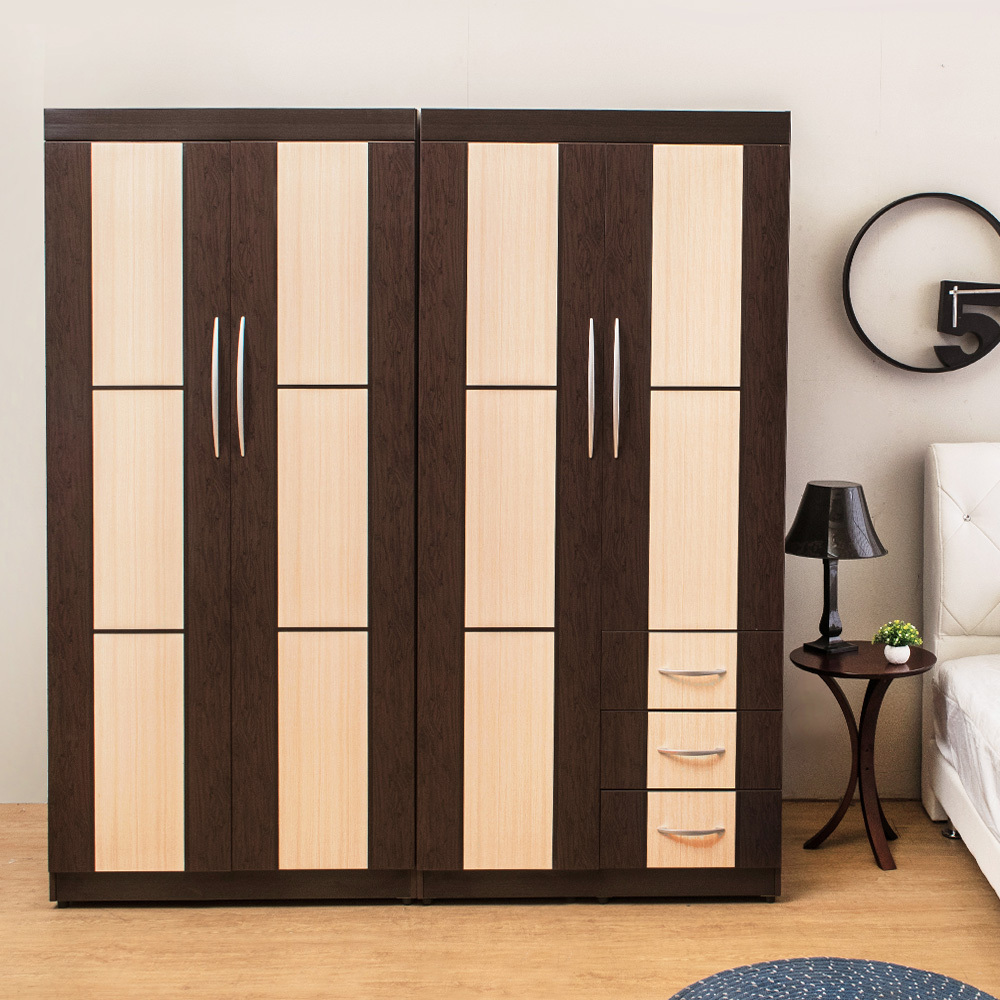 南亞塑鋼-6尺四門三抽方塊直飾條塑鋼衣櫃組合