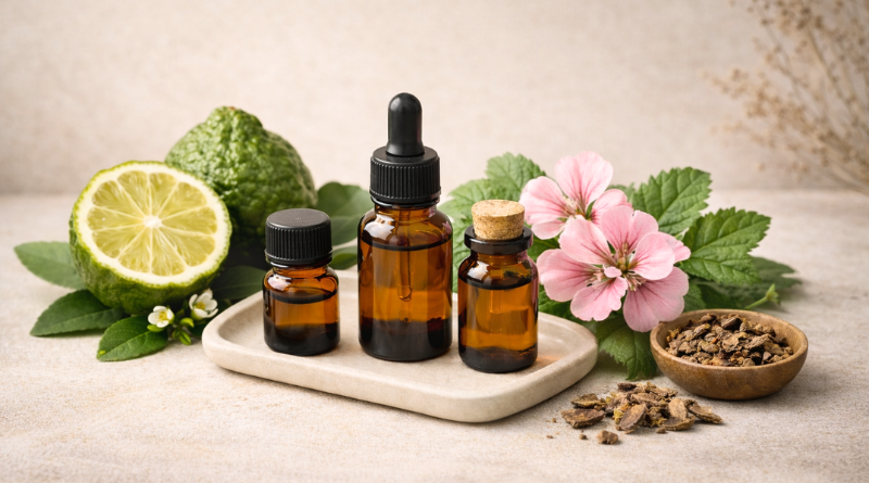 佛手柑、玫瑰天竺葵與廣藿香精油成分，天然植物製作的香氛噴霧原料