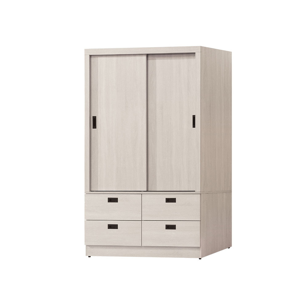 柏蒂家居-諾蘭4尺推門/拉門四抽衣櫃/衣櫥