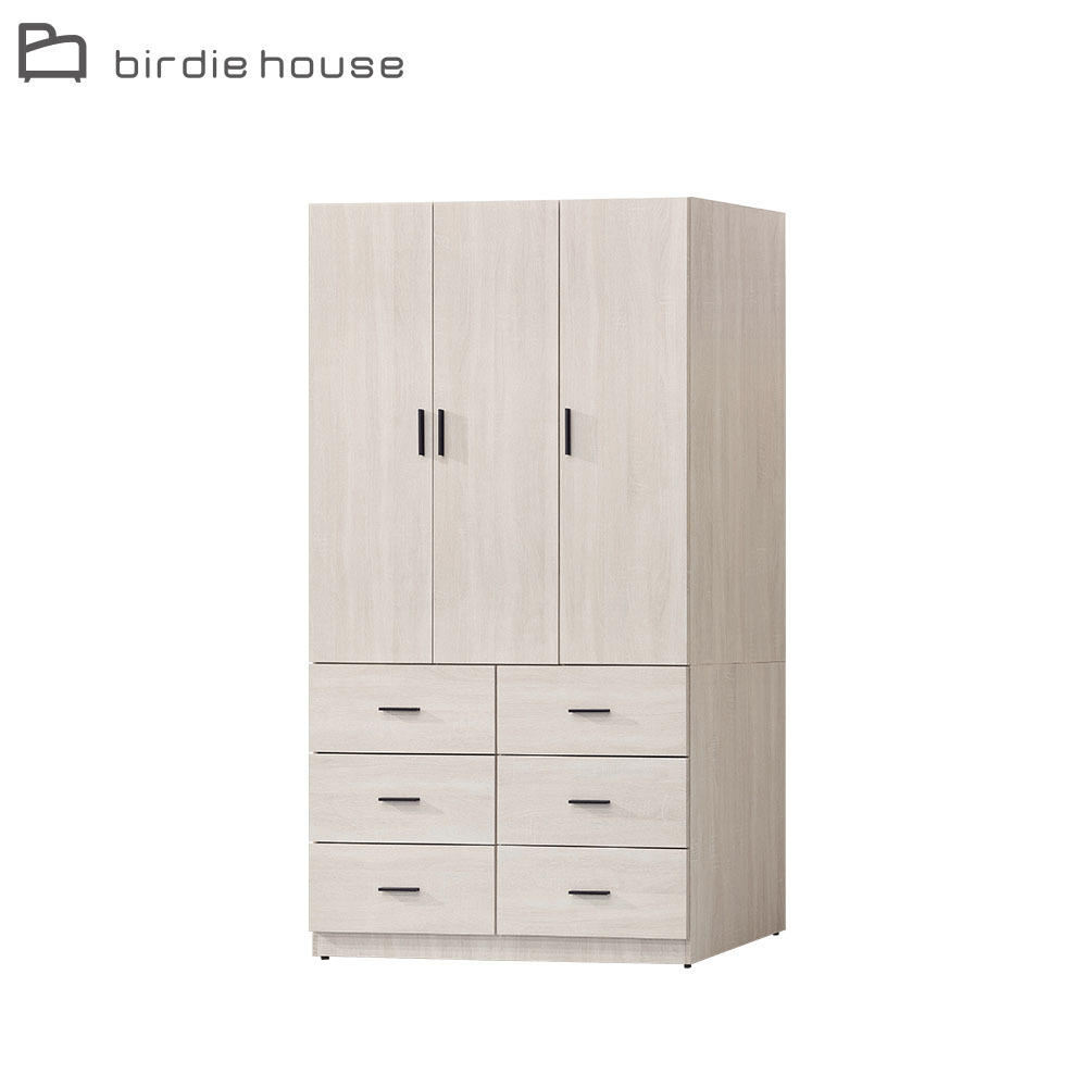 柏蒂家居-諾蘭4尺三門六抽衣櫃/衣櫥