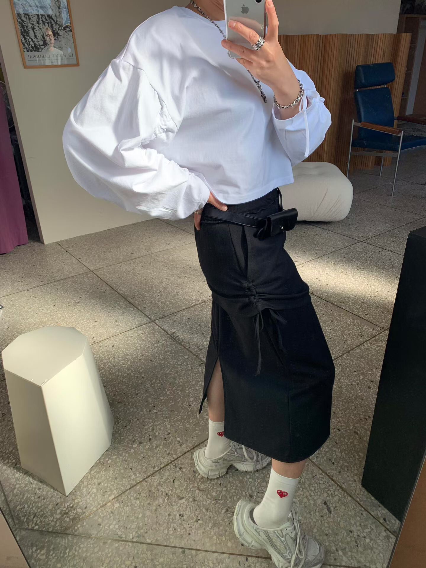 側抽繩雙層棉裙