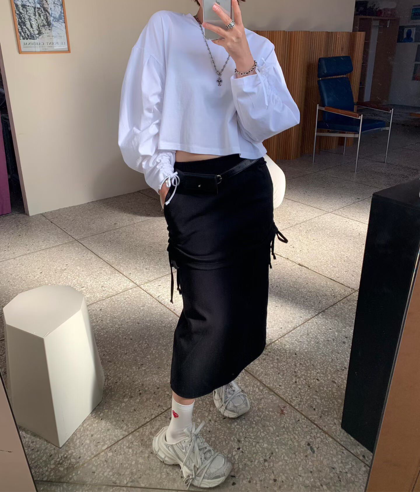 側抽繩雙層棉裙