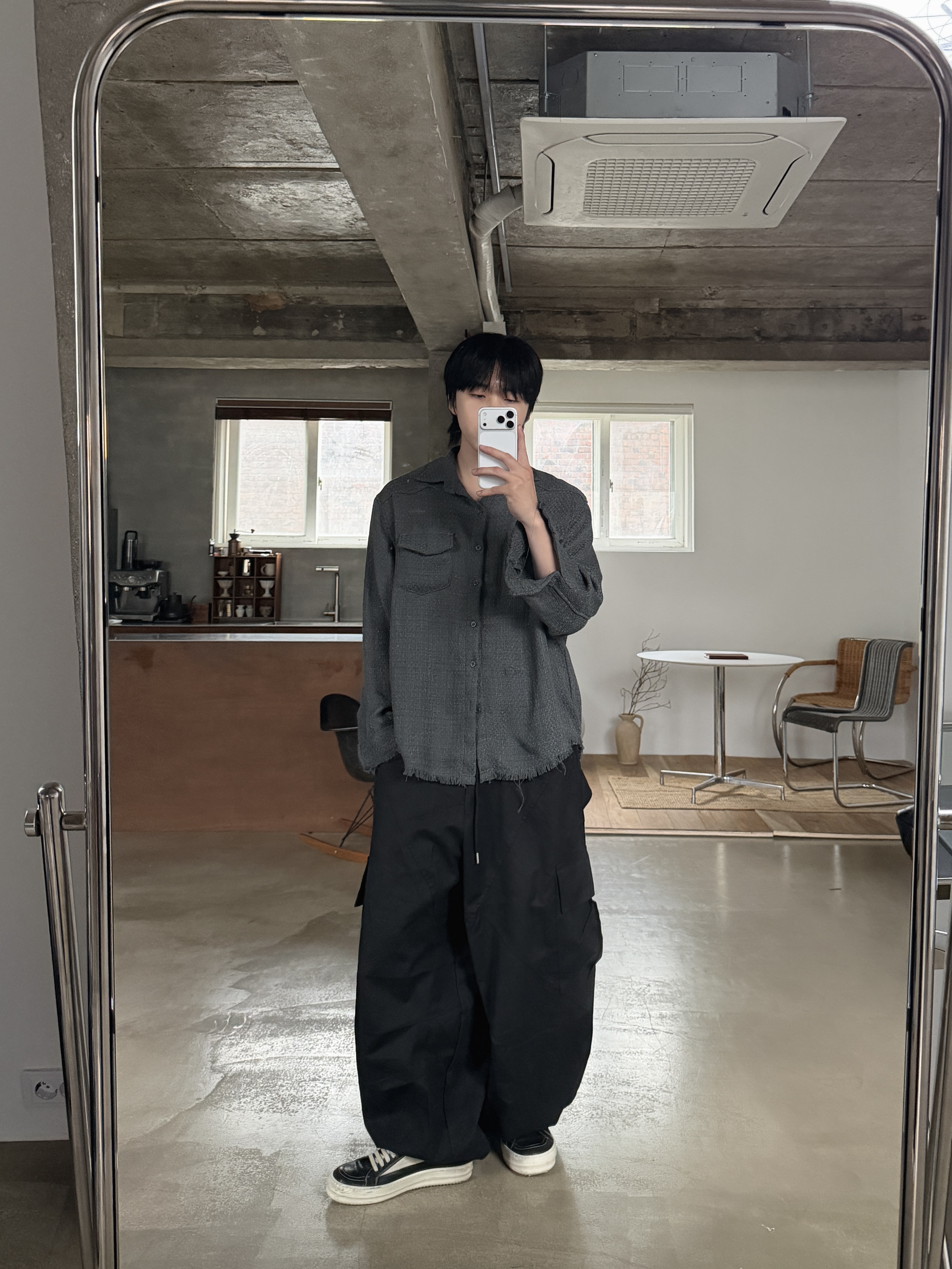 波希米亞 雙口袋 破壞寬鬆長袖襯衫