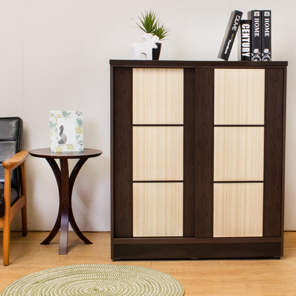 南亞塑鋼-3尺雙拉門方塊直飾條塑鋼鞋櫃