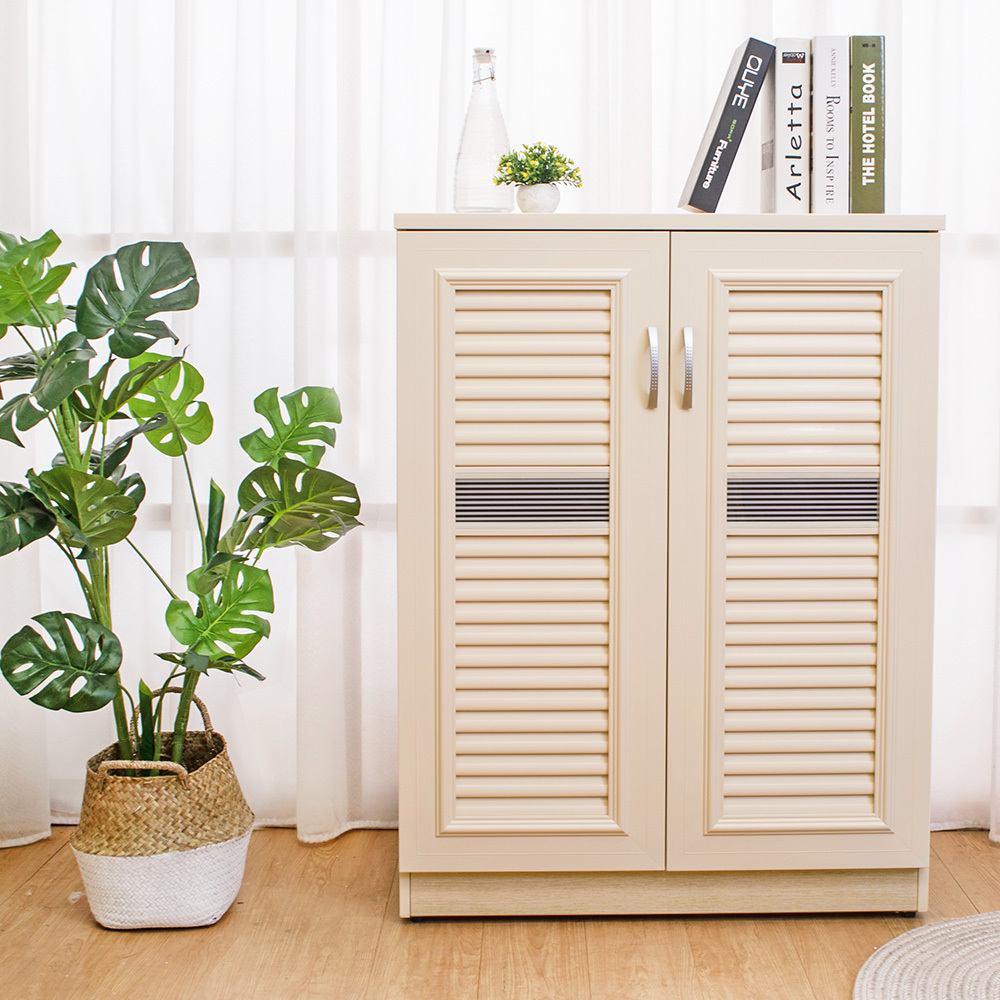 南亞塑鋼-2.7尺二門線條紋橫飾條百葉塑鋼鞋櫃