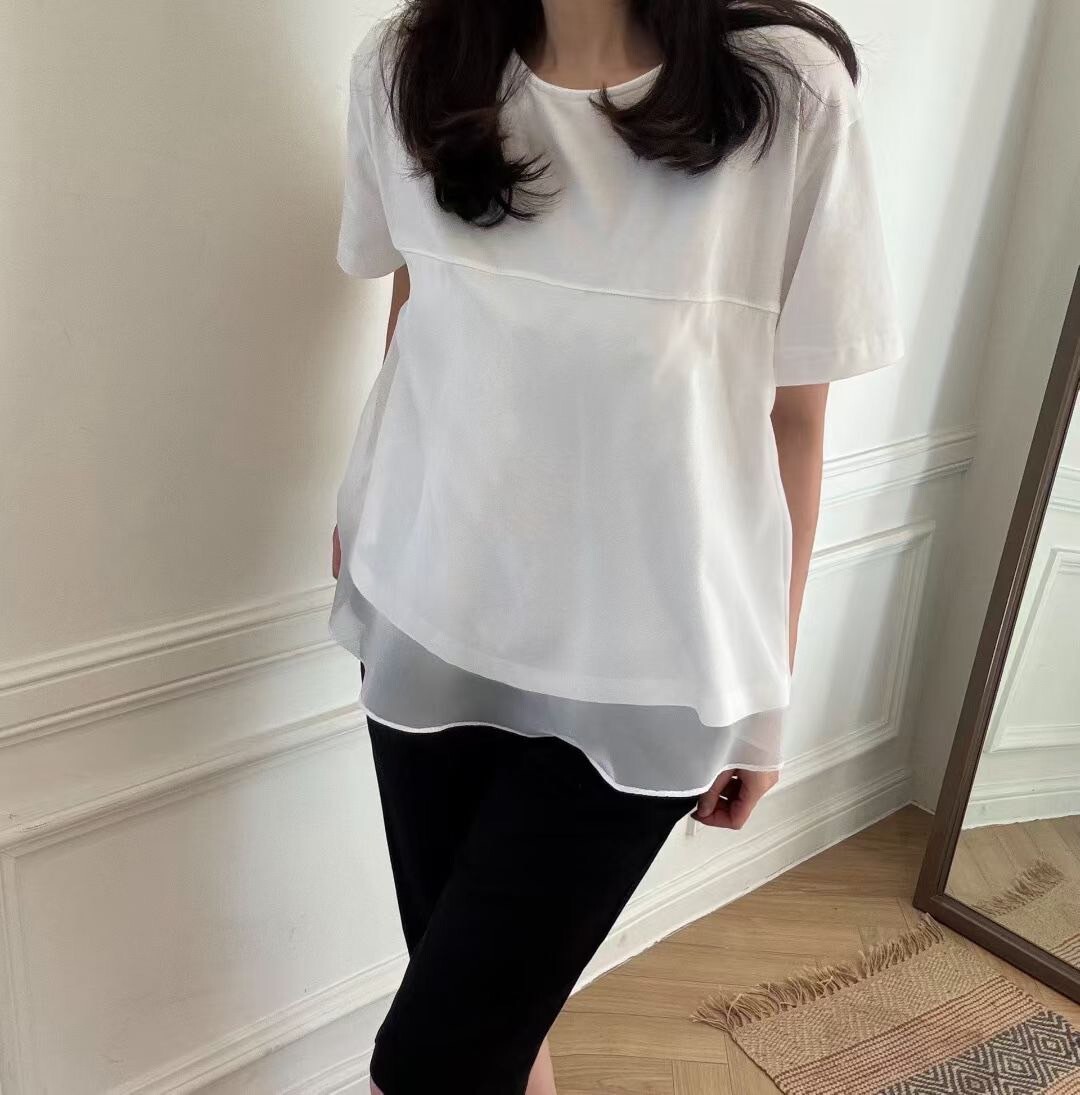 可愛雙層歐根紗傘擺短袖圓領上衣 / 3色