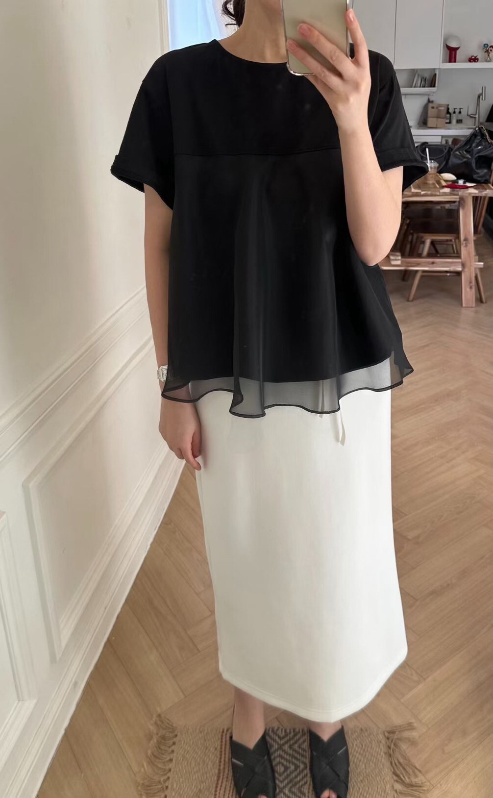 可愛雙層歐根紗傘擺短袖圓領上衣 / 3色