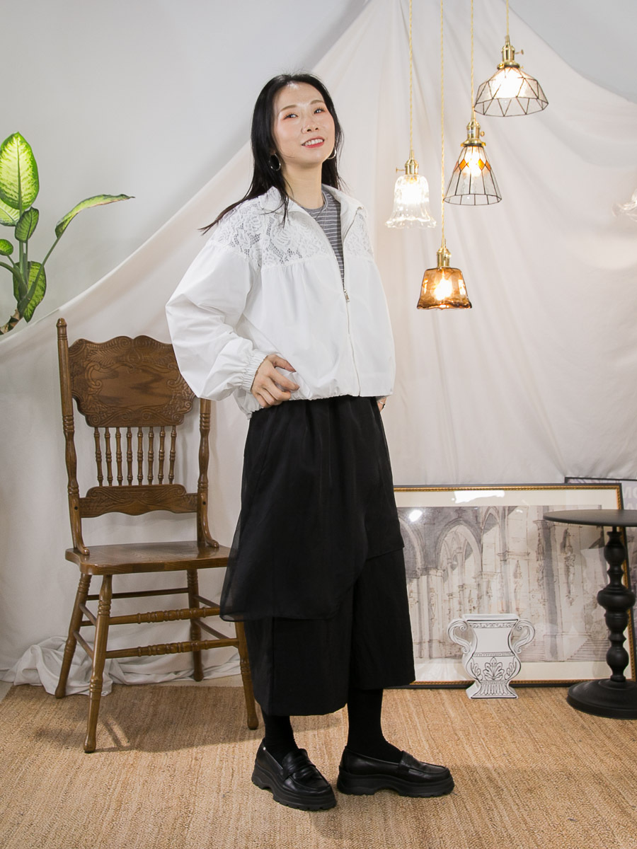 全開胸拉鏈．膊位LACE．風褸料外套 (內網網厘布)