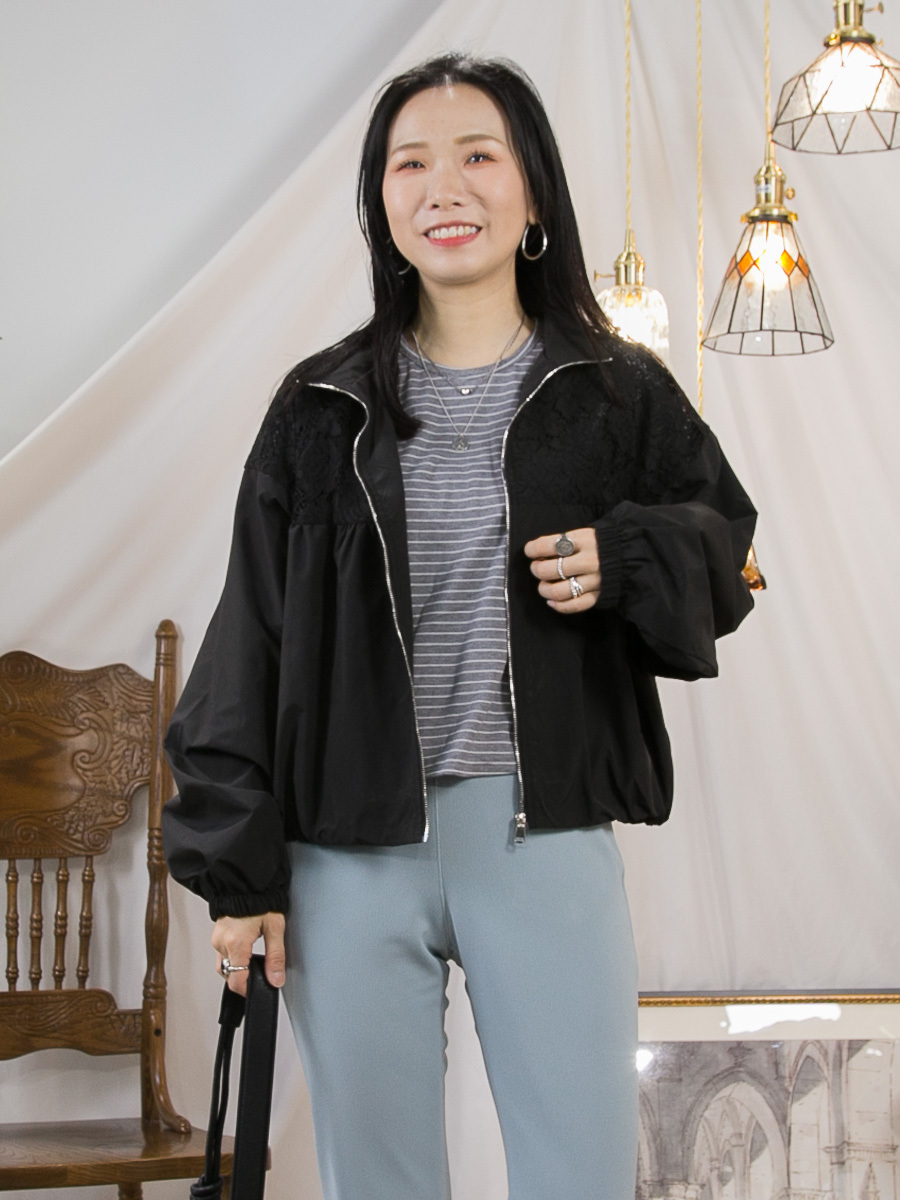 全開胸拉鏈．膊位LACE．風褸料外套 (內網網厘布)