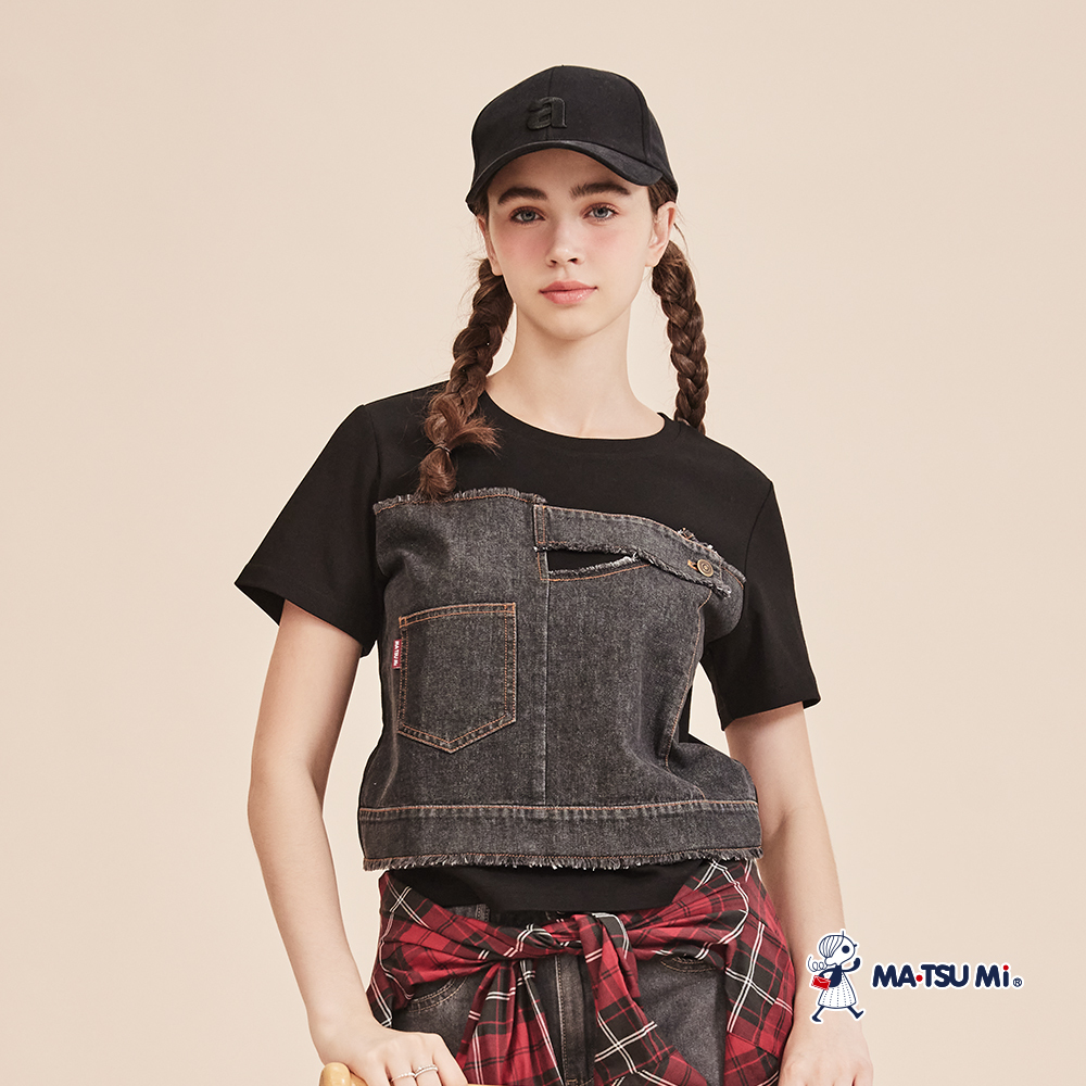 MA‧TSU Mi 休閒多層次拼貼造型短袖上衣(白.黑)