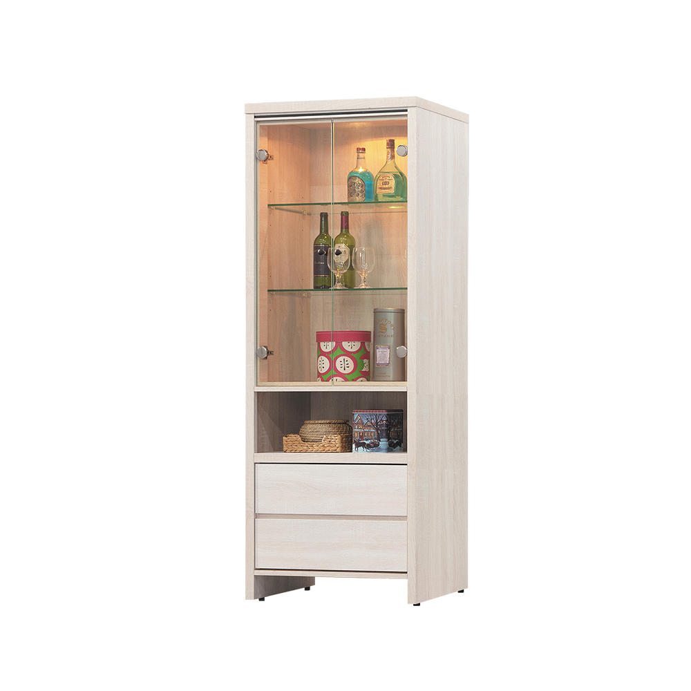 柏蒂家居-諾蘭2.2尺玻璃二門二抽展示櫃/收納置物櫃