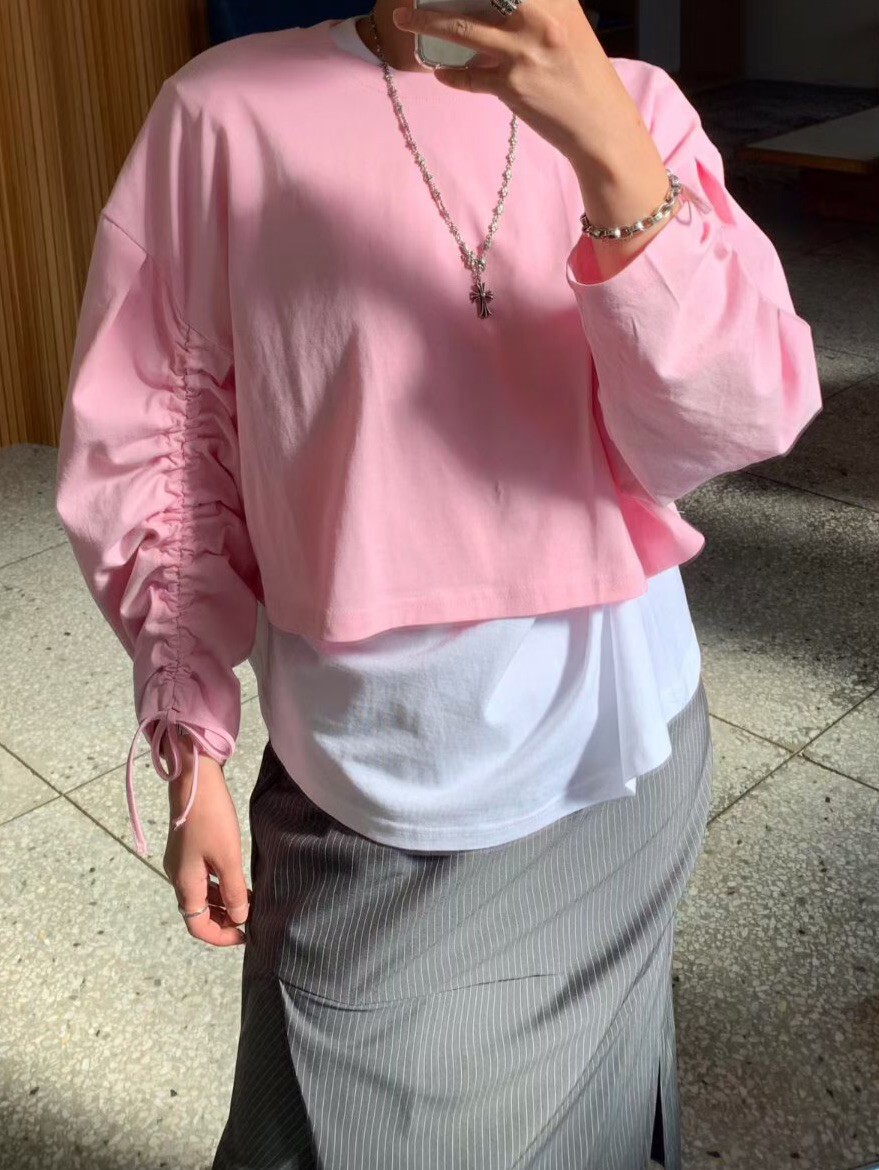 袖抽繩造型薄長T