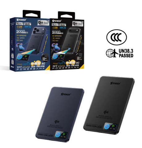 (3C認證) XPower MagFlight5 M16 鋁合金半固態TFT彩屏顯示 QI2 15W/20W 5000mAh 磁吸行動電源
