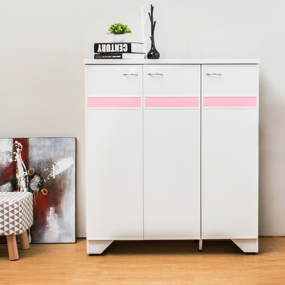 南亞塑鋼-3尺三門橫飾條塑鋼鞋櫃