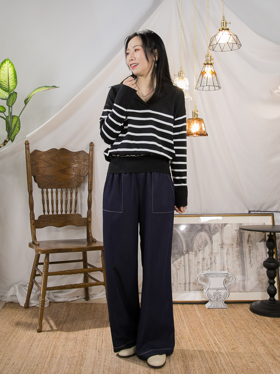 反領．V領 橫間線仔料TOP