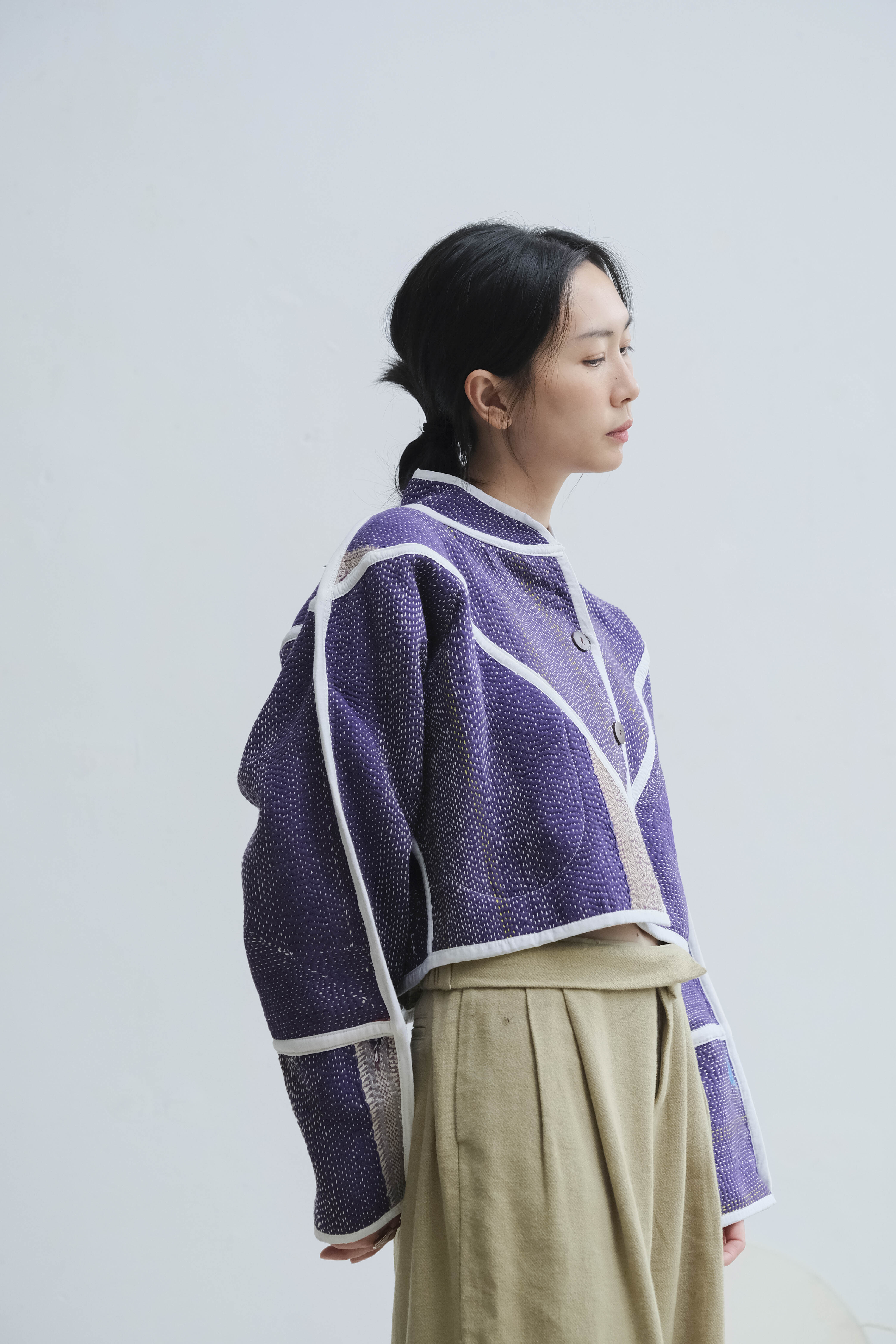 古董坎塔雙面短版立領外套 / 條紋萬花筒