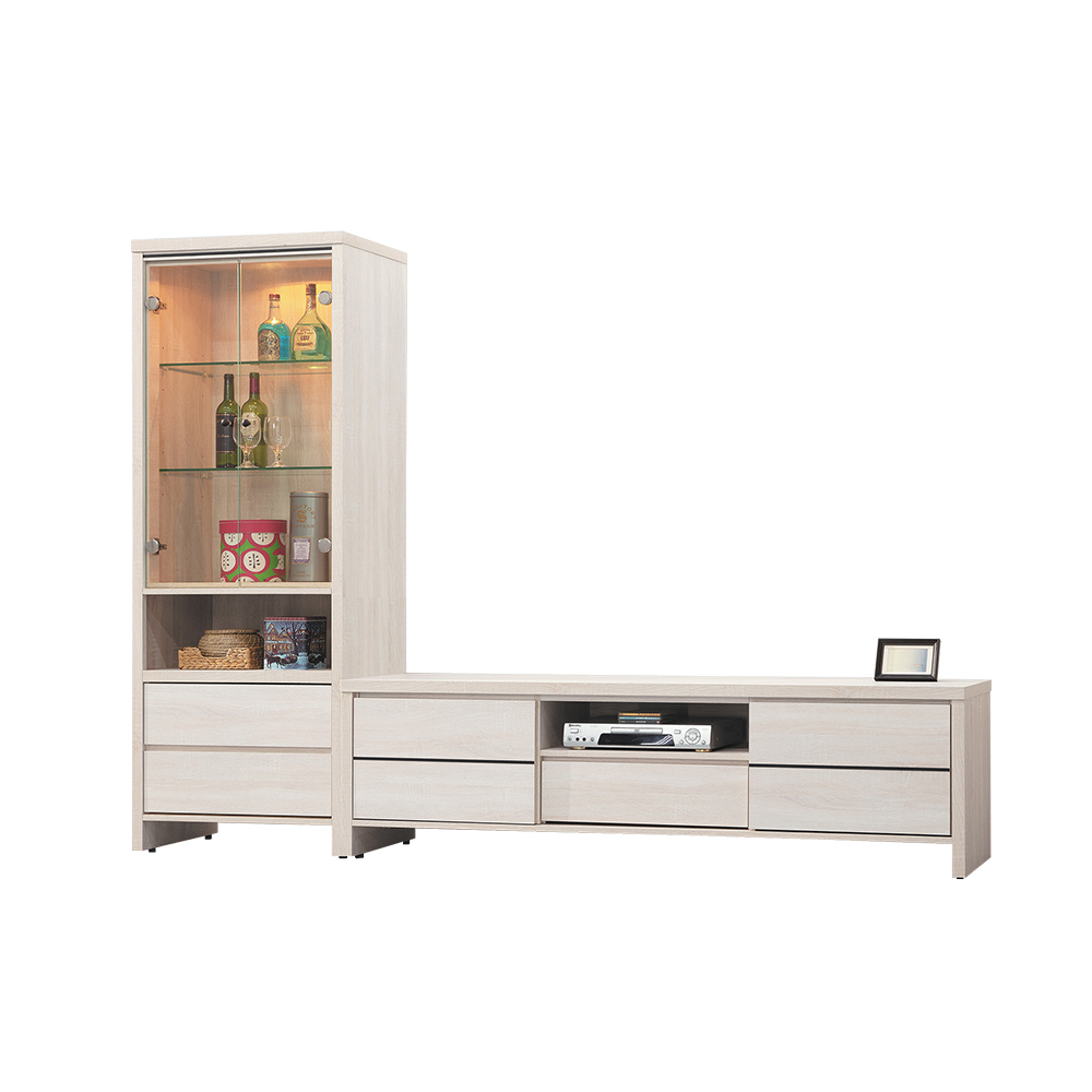 柏蒂家居-諾蘭8.2尺L型電視櫃組合(玻璃展示櫃+電視長櫃)