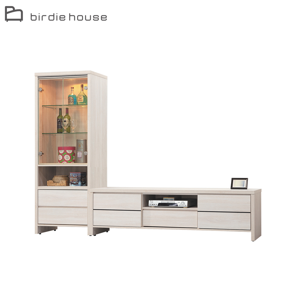 柏蒂家居-諾蘭8.2尺L型電視櫃組合(玻璃展示櫃+電視長櫃)