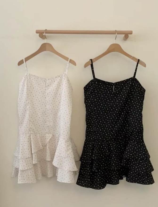 復古碎花背心layer dress