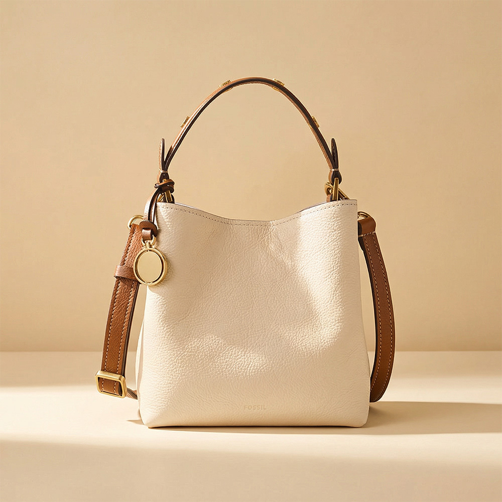 Jessie 真皮水桶包-棕白拼接 ZB11002120