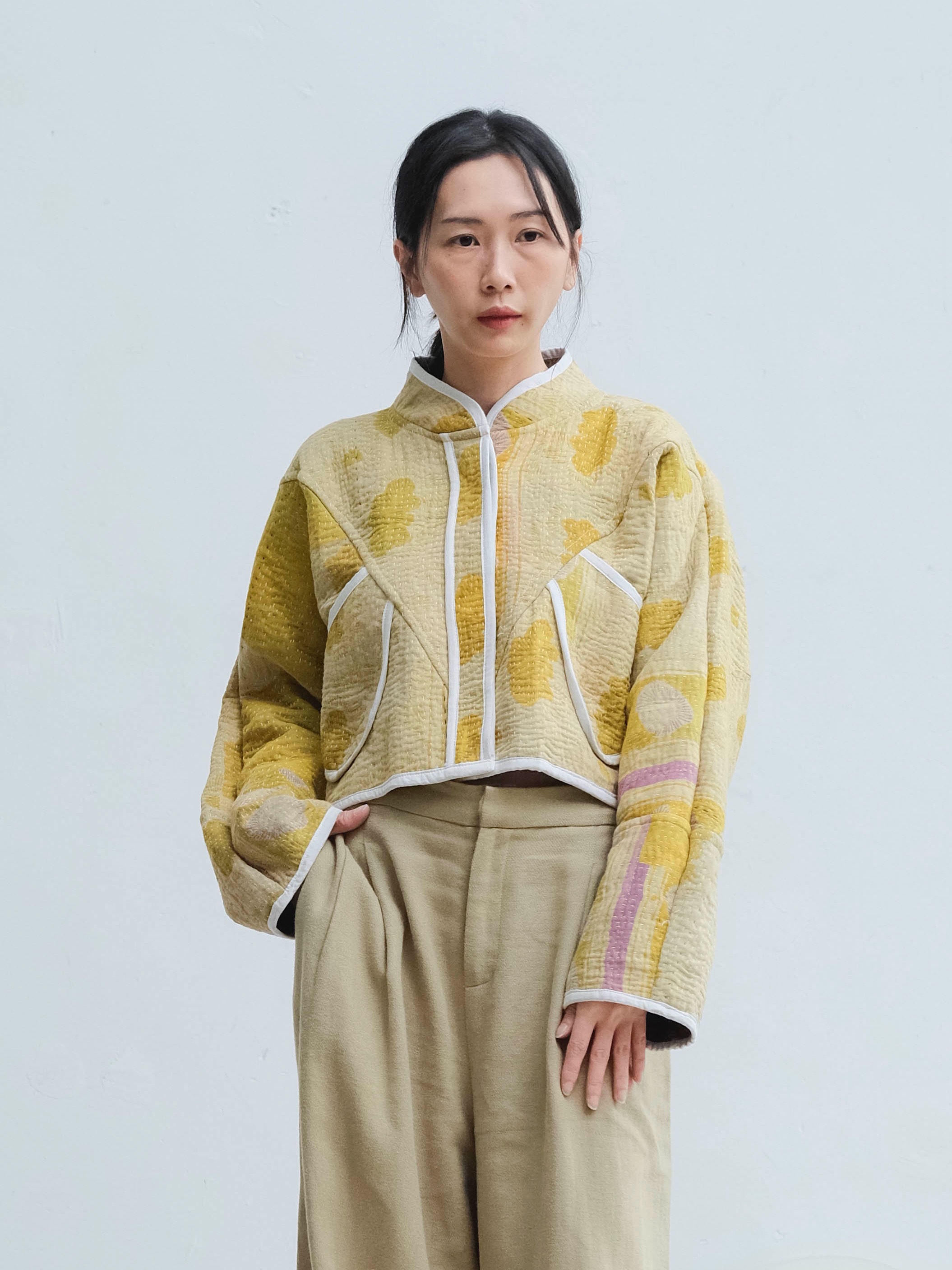 古董坎塔雙面短版立領外套 / 繪本草原