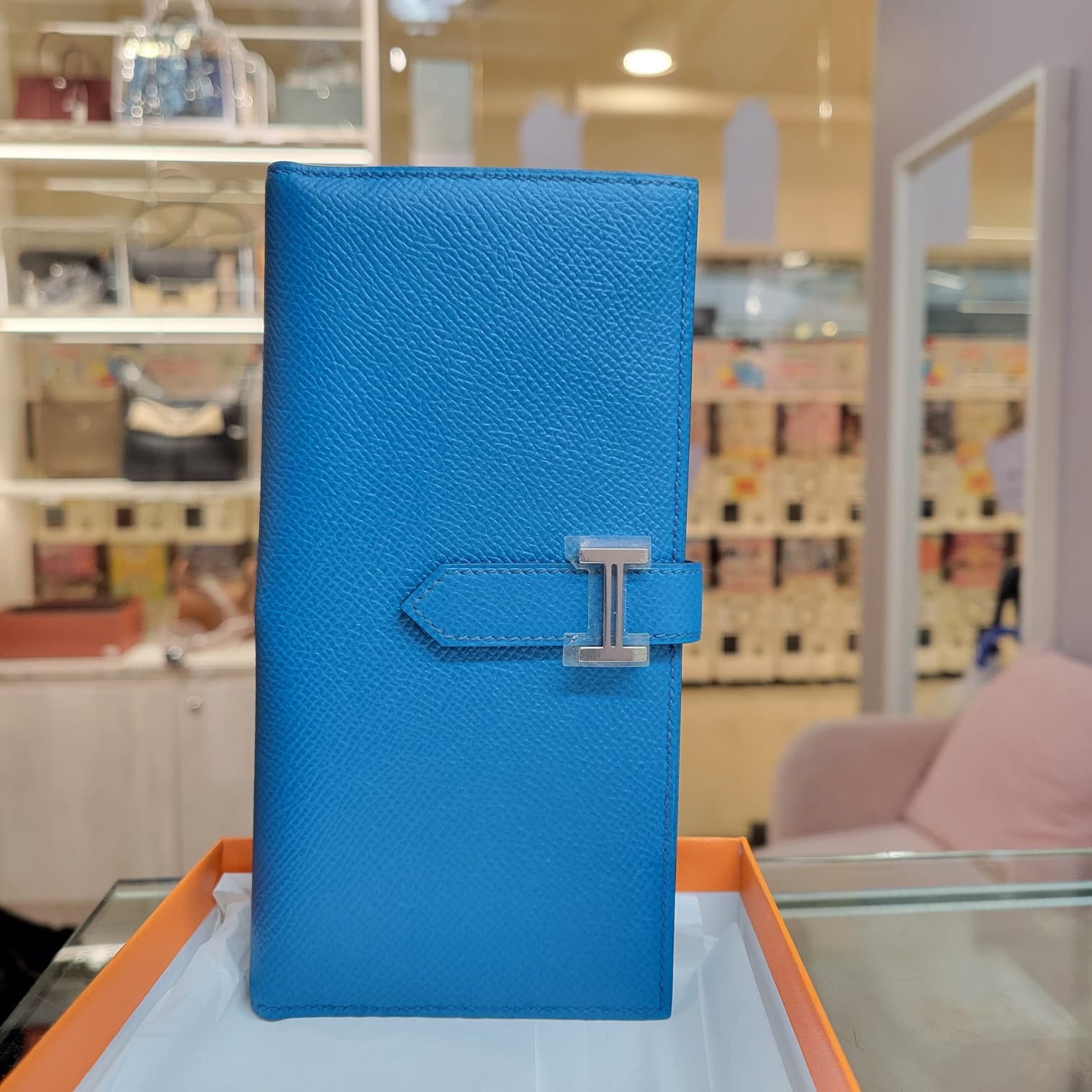 99%NEW HERMES BEARN WALET BLEU CK 長銀包