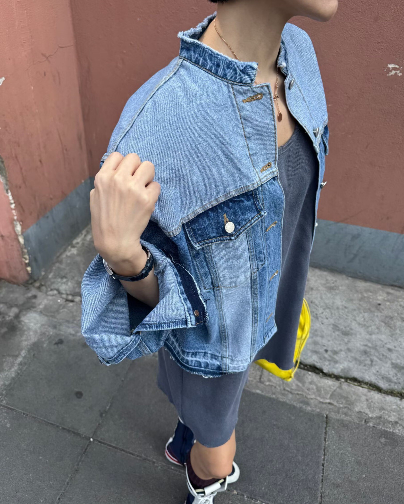 雙色拼接工裝丹寧外套