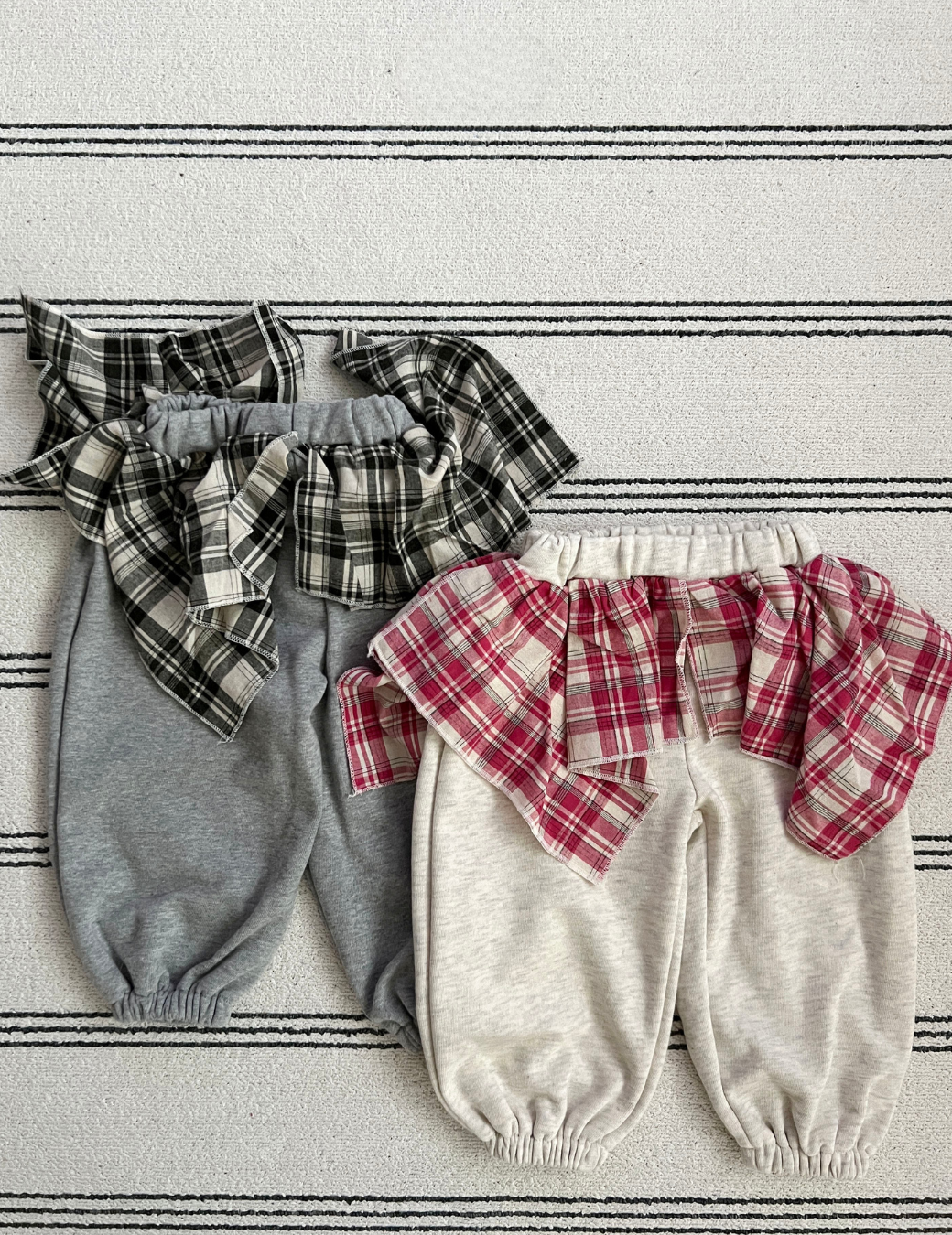 格紋假兩件縮口棉褲