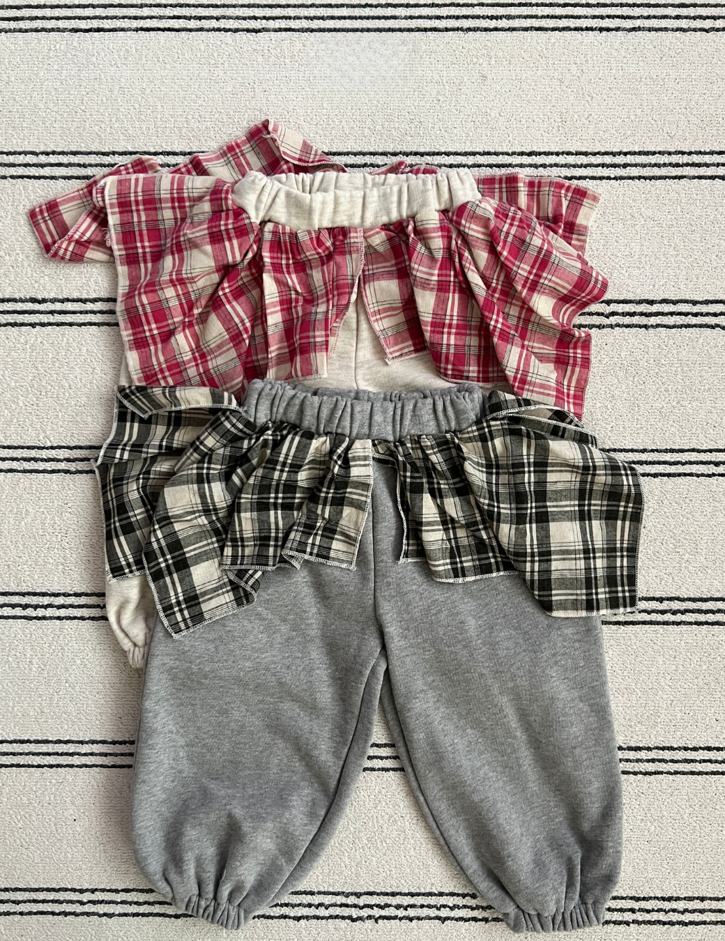 格紋假兩件縮口棉褲