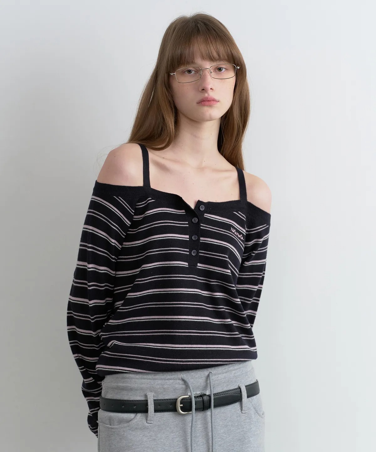 ROLAROLA STRIPE OFF SHOULDER STRAP KNIT