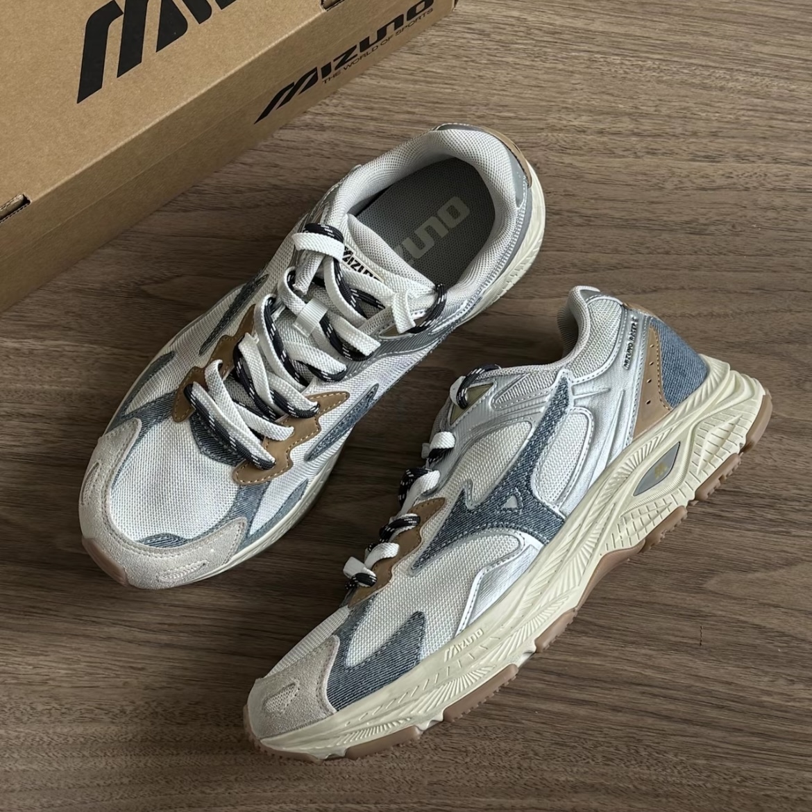 MIZUNO RACER S 美津濃 銀棕色  單寧牛仔 拼接 做舊 減震耐磨 復古 D1GH253501