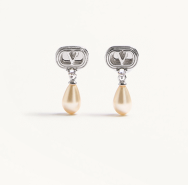 1FF0101-538 [VALENTINO GARAVANI] Ovalette Earrings Rhodium Gold (SS26) #WJ0BG8WKDDFF (A-EU-E)