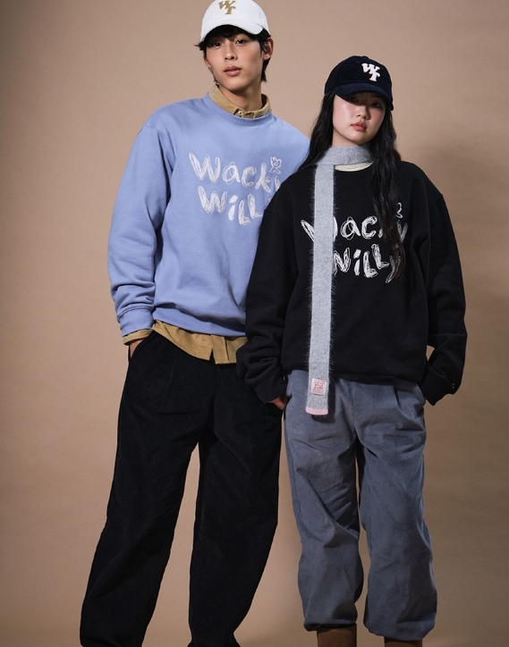 【OWN】Wacky Willy 長袖 上衣 刺繡 塗鴉 縫線 衛衣 不分男女 黑色