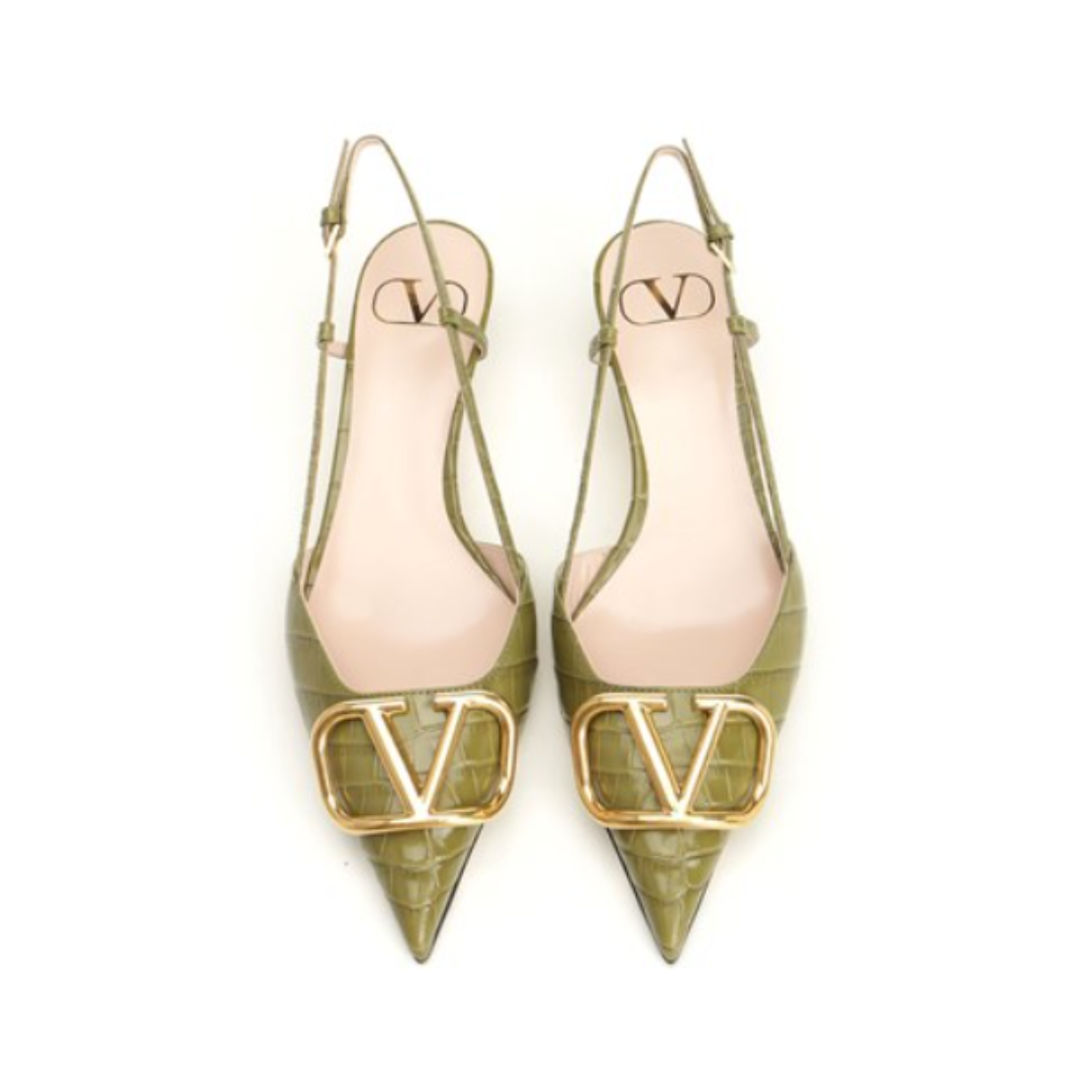 1FF0101-543 [VALENTINO GARAVANI] VLogo Signature Slingback in Leather Green (SS26) #8W2S0Q70LUR03D (S-EU-E)