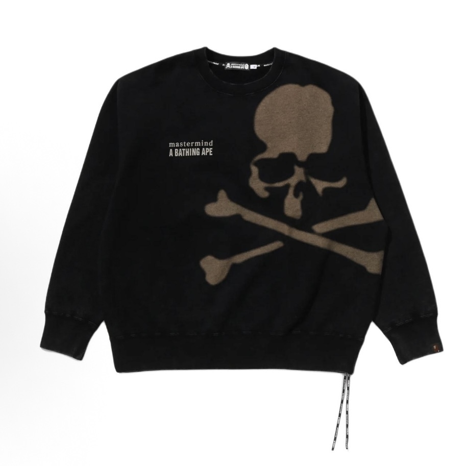 -(B3d01)-A BATHING APE X MASTERMIND JAPAN BLEACHED LOGO CREANECK 18TH 聯名款 猿人 骷髏 大學Ｔ水洗 黑-1M23113905