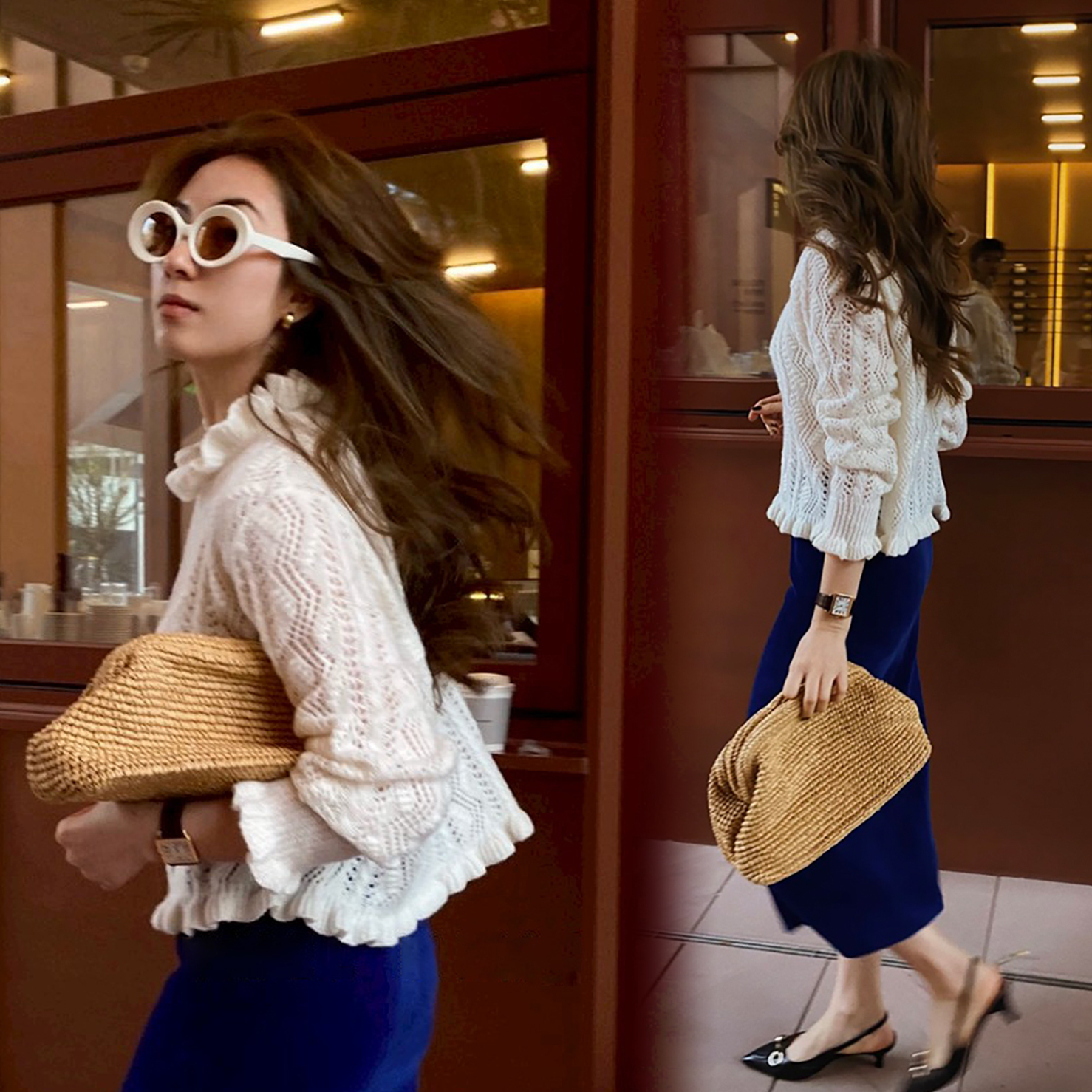 雲朵白羊絨勾織圓領洞洞針織上衣-XS-L (Elegant & Love)