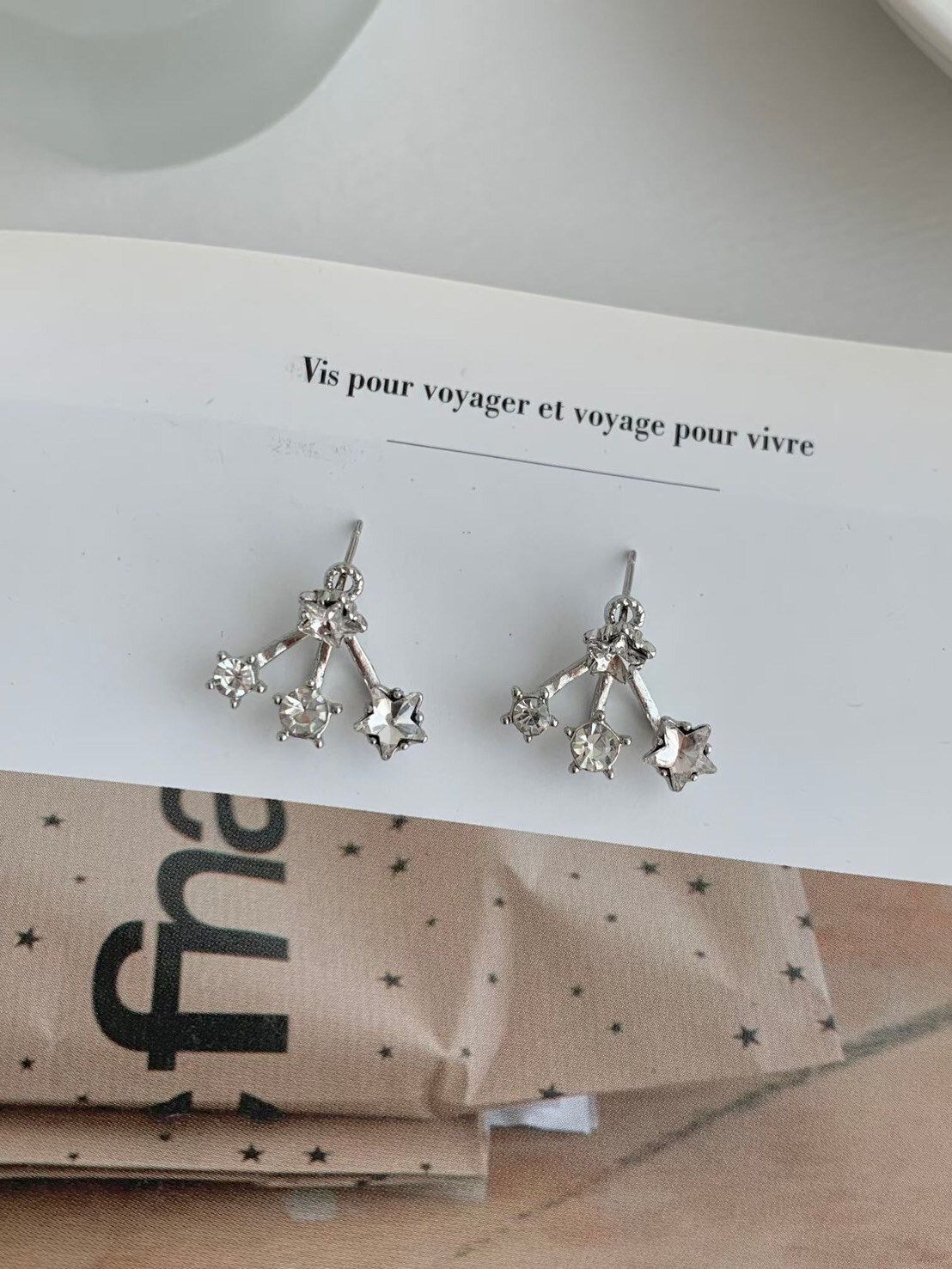 四顆小星星抓鑽造型耳環
