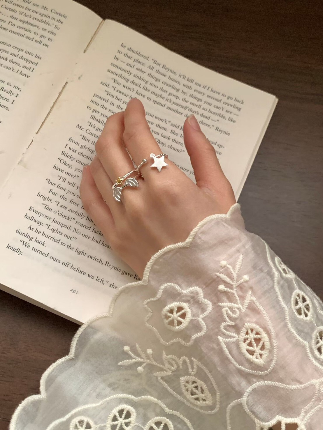 可愛翅膀垂墜星星造型戒指組SET