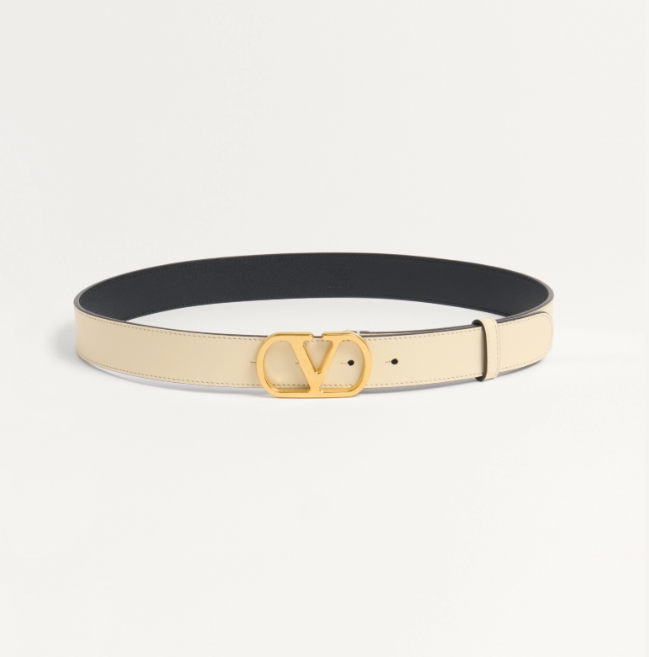 1FF0101-544 [VALENTINO GARAVANI] Vlogo Signature Glossy Cow Leather Belt 3cm Wide Creamy White (SS26) #WT0SM3IYRREN (T-EU-E)
