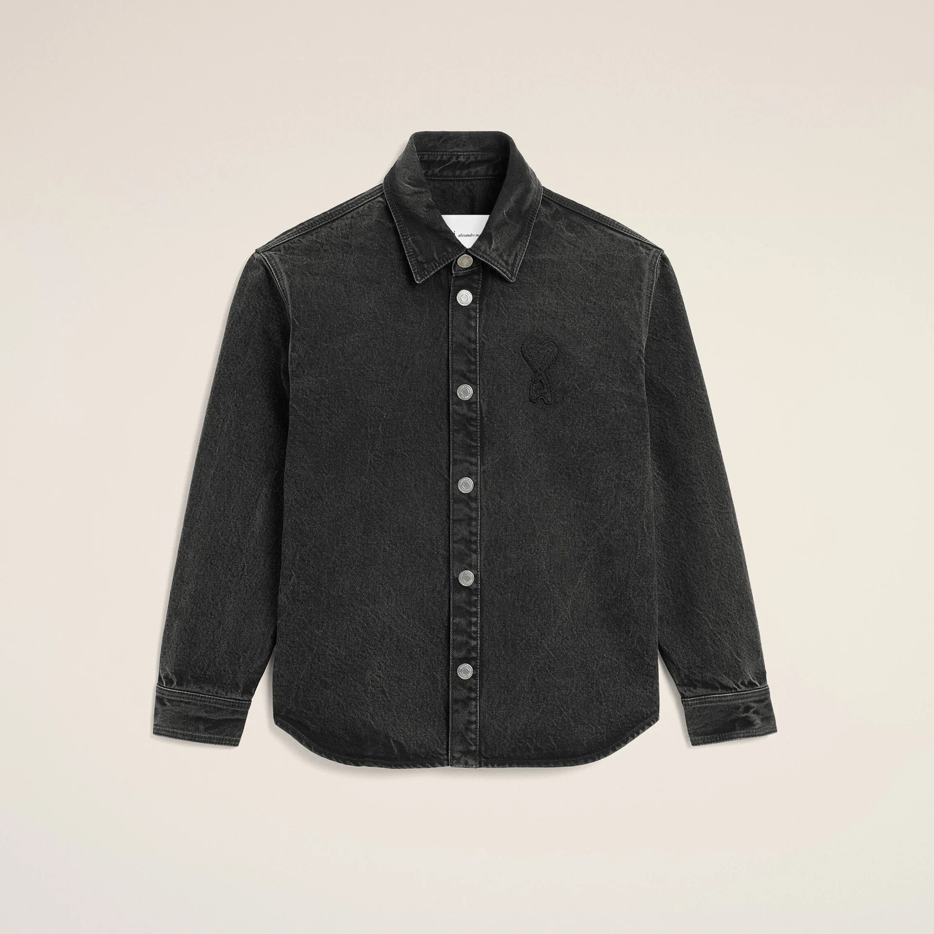 1FF0101-547 [AMI PARIS] Black Cotton Knitted Ami De Coeur Overshirt Grey (SS26) #UJK897.DE0124.031 (C-EU-E)