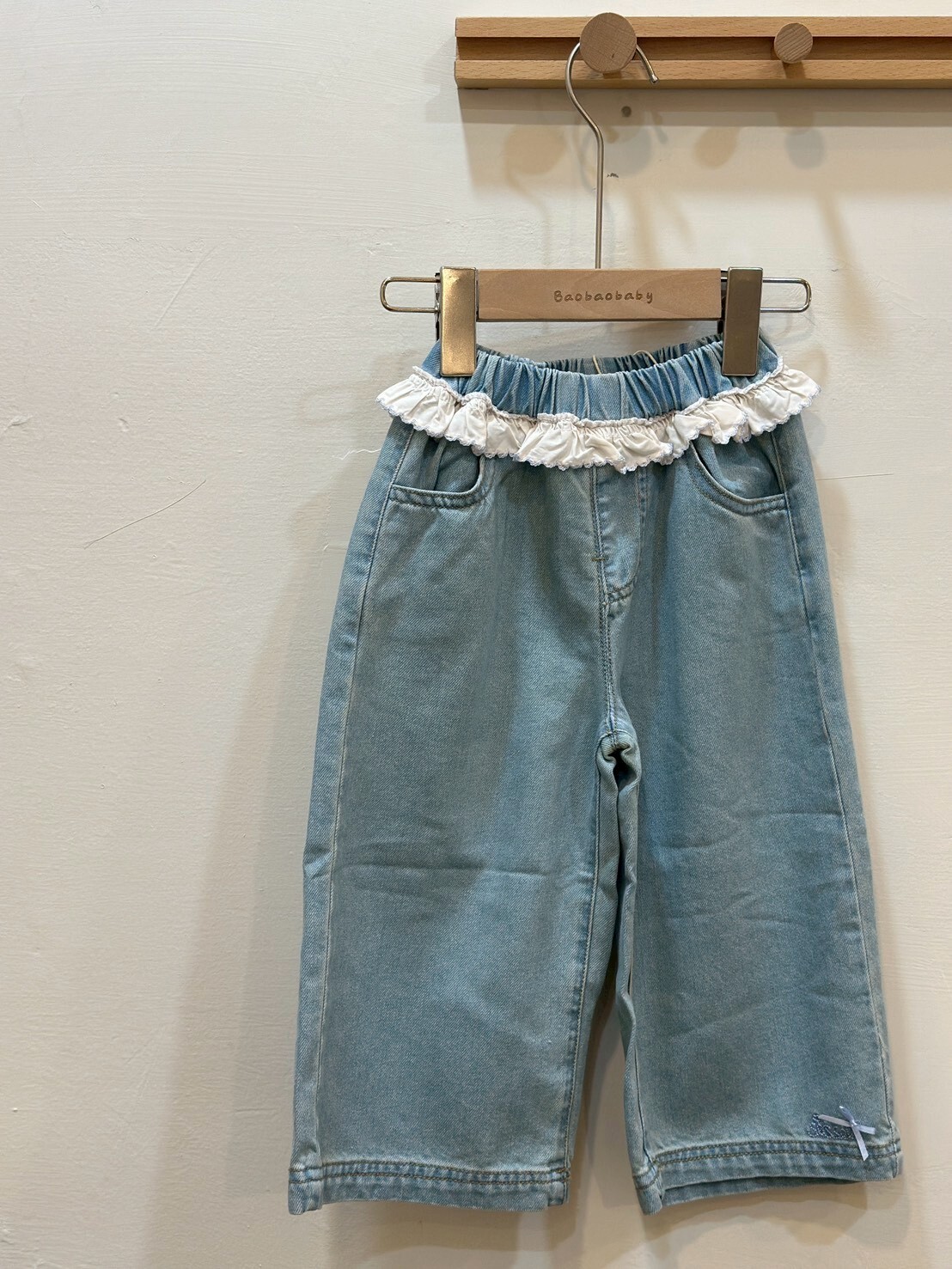 荷葉腰蝴蝶結牛仔褲