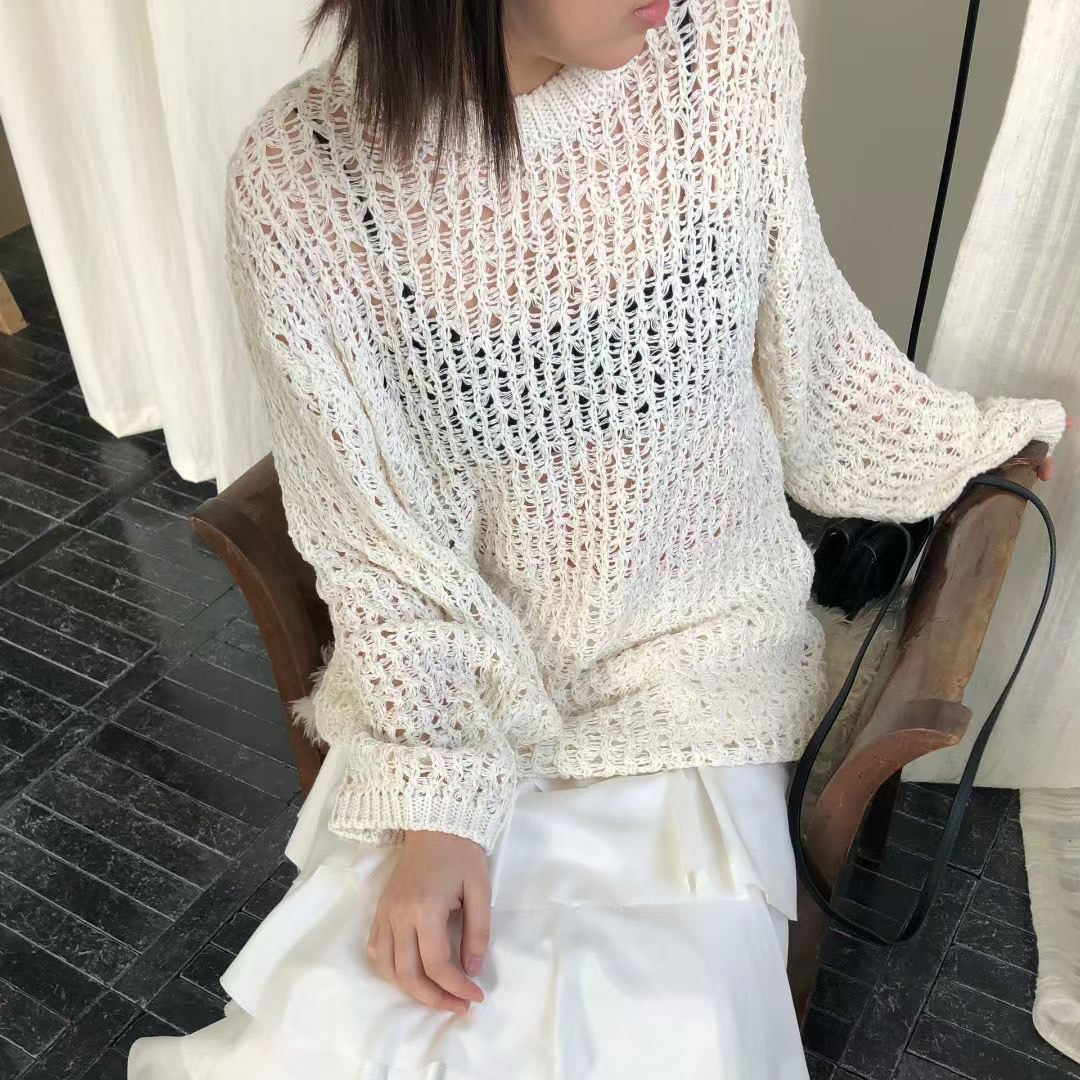 慵懶氣息洞洞針織圓領上衣/ 3色